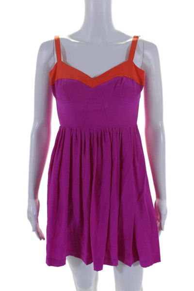 Amanda Uprichard Womens Silk Sleeveless A Line Dress Pink Orange Size Petite