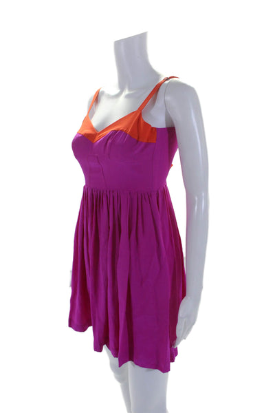 Amanda Uprichard Womens Silk Sleeveless A Line Dress Pink Orange Size Petite