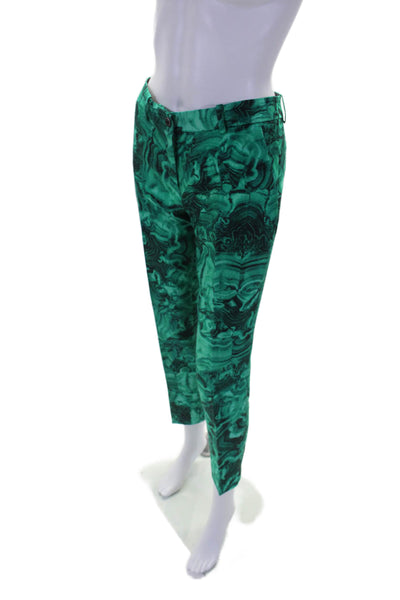 Michael Michael Kors Womens Printed Creased Slim Leg Pants Green Black Size 0