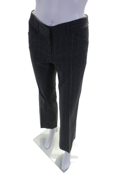 Theory Womens Striped Mid Rise Creased Wide Leg Dress Pants Gray Wool Size 0