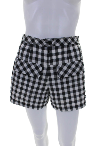 Nanette Lepore Womens Plaid High Rise Shorts Black White Cotton Blend Size 0