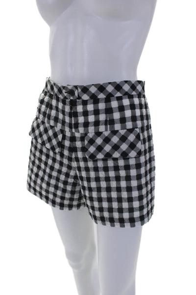 Nanette Lepore Womens Plaid High Rise Shorts Black White Cotton Blend Size 0