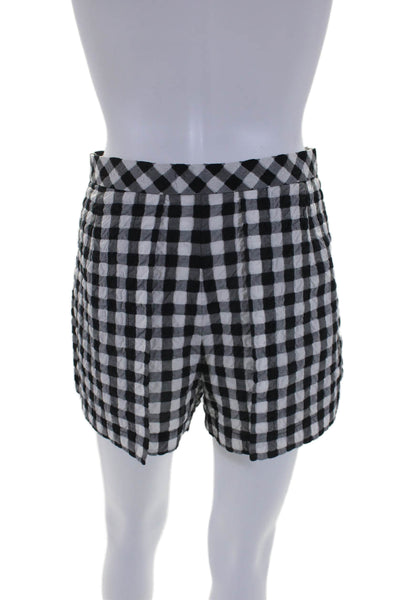 Nanette Lepore Womens Plaid High Rise Shorts Black White Cotton Blend Size 0