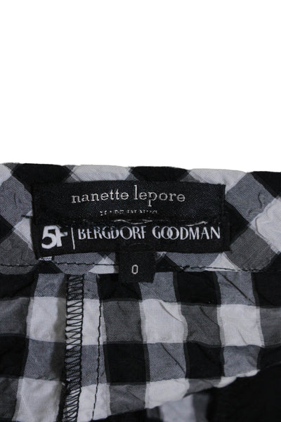 Nanette Lepore Womens Plaid High Rise Shorts Black White Cotton Blend Size 0