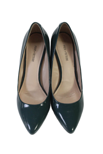 Pour la Victoire Womens Patent Leather Pointed Toe Wedge Pumps Green Size 6