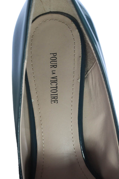 Pour la Victoire Womens Patent Leather Pointed Toe Wedge Pumps Green Size 6