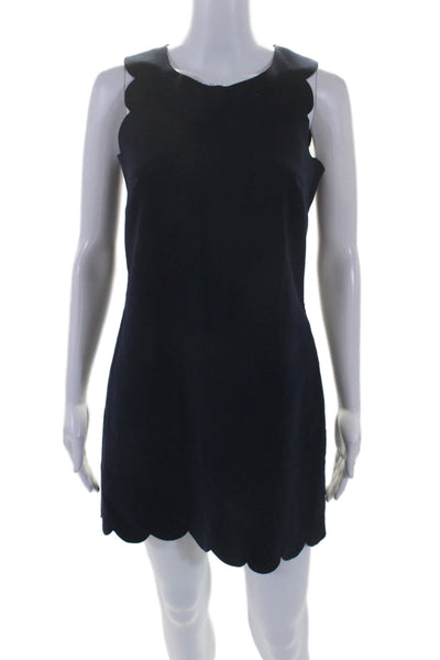 J Crew Womens Scalloped Sleeveless Unlined Mini Sheath Dress Navy Blue Size 0