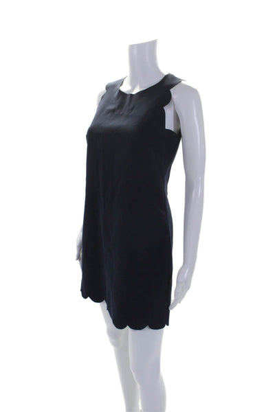 J Crew Womens Scalloped Sleeveless Unlined Mini Sheath Dress Navy Blue Size 0