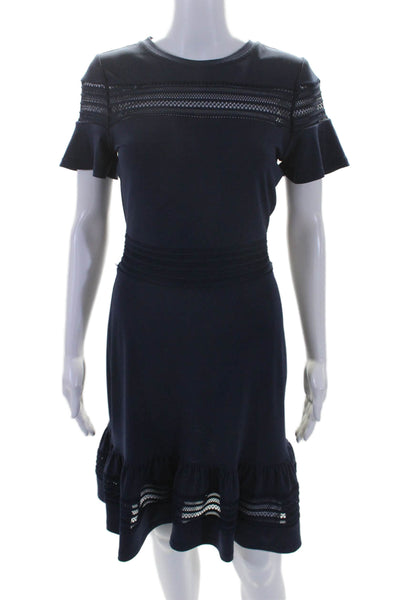 Michael Michael Kors Womens Crepe Short Sleeve Ruffled A-Line Dress Blue Size XS