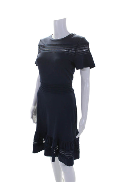 Michael Michael Kors Womens Crepe Short Sleeve Ruffled A-Line Dress Blue Size XS