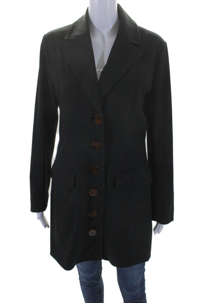 Nicholas Womens Collared Darted Buttoned Duster Blazer Jacket Black Size 6