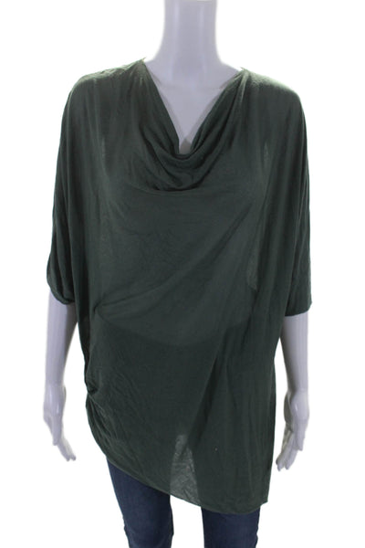 Helmut Lang Womens Dark Green Drape Neck Short Sleeve Blouse Top Size M