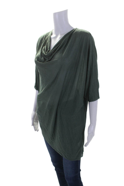 Helmut Lang Womens Dark Green Drape Neck Short Sleeve Blouse Top Size M