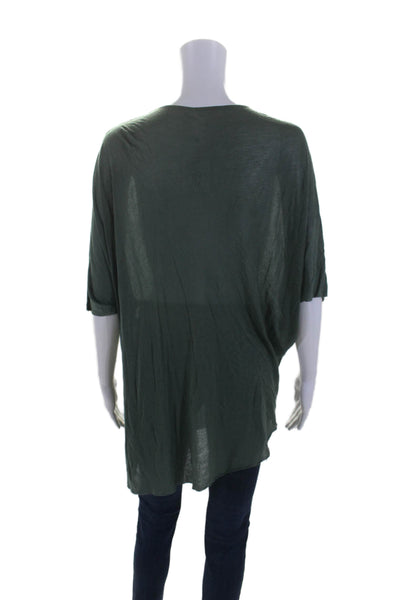 Helmut Lang Womens Dark Green Drape Neck Short Sleeve Blouse Top Size M