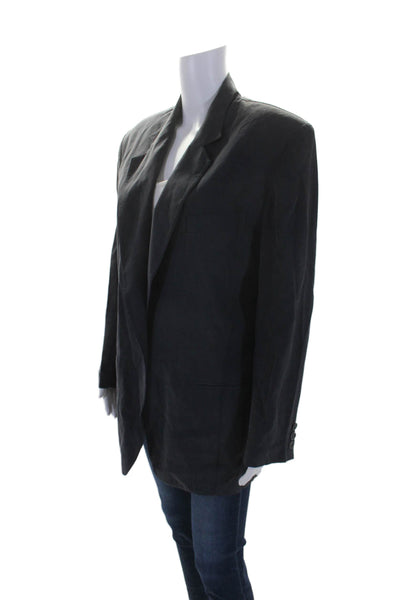 DKNY Jeans Womens Dark Gray Silk One Button Long Sleeve Blazer Size 8