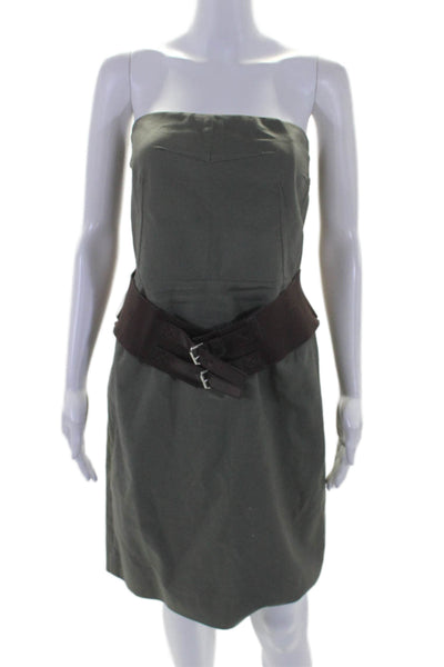 Michael Michael Kors Womens Cotton Darted Buckle Belted Midi Dress Green Size 10