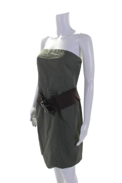 Michael Michael Kors Womens Cotton Darted Buckle Belted Midi Dress Green Size 10