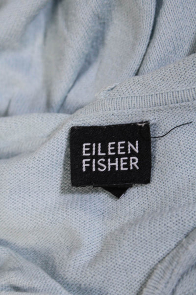 Eileen Fisher Womens Front Zip Long Sleeve Hooded Sweater Blue Cotton Size Small