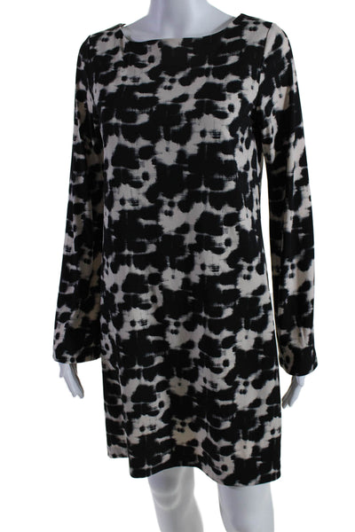 Nicole Miller Womens Long Sleeve Boat Neck Mini Shift Dress Black White Petite