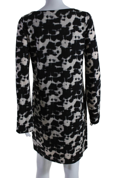 Nicole Miller Womens Long Sleeve Boat Neck Mini Shift Dress Black White Petite