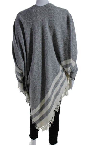 Luisa Brini Womens Wool Blend Striped Fringe Trim Wrap Sweater Gray Size OS