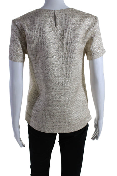 Steven Alan Womens Metallic Round Neck Short Sleeve Blouse Top Gold Size S