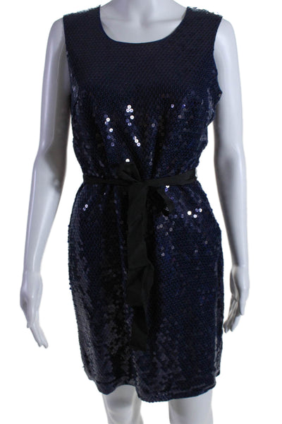 DKNY Womens Sequin Embellished Scoop Neck Sleeveless Sheath Dress Blue Size 4