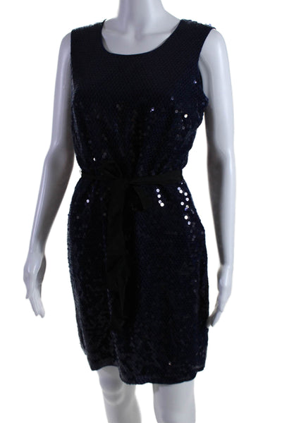 DKNY Womens Sequin Embellished Scoop Neck Sleeveless Sheath Dress Blue Size 4