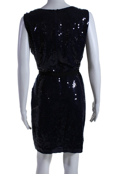 DKNY Womens Sequin Embellished Scoop Neck Sleeveless Sheath Dress Blue Size 4