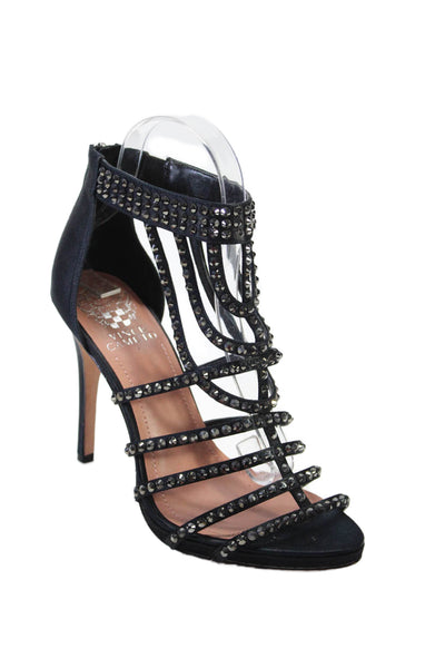 Vince Camuto Gretchen Jeweled Stud Textured Strappy Stiletto Heels Black Size 8