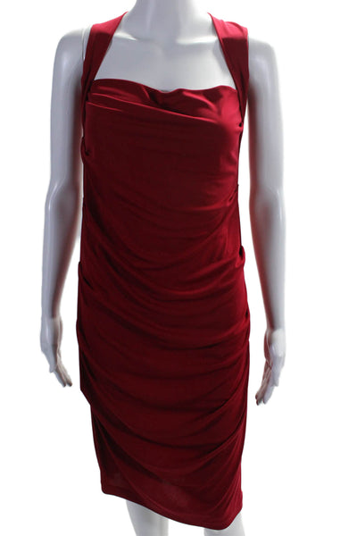 Nicole Miller Womens Cowl Neck Draped Sleeveless Pullover Midi Dress Red Size L