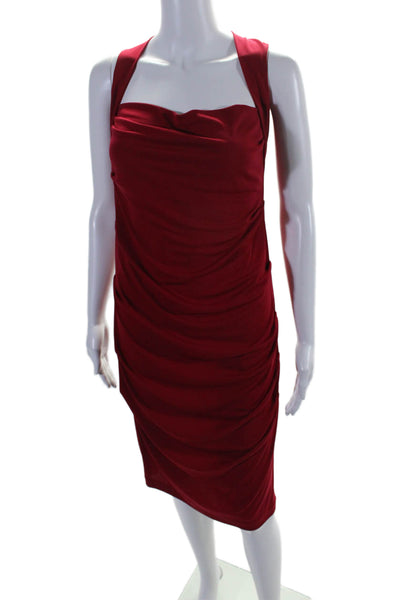 Nicole Miller Womens Cowl Neck Draped Sleeveless Pullover Midi Dress Red Size L