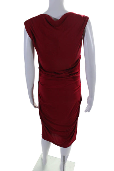 Nicole Miller Womens Cowl Neck Draped Sleeveless Pullover Midi Dress Red Size L