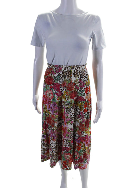 JW Los Angeles Women's Elastic Waist Tiered Unlined Floral Midi Skirt Size XXS