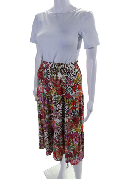 JW Los Angeles Women's Elastic Waist Tiered Unlined Floral Midi Skirt Size XXS