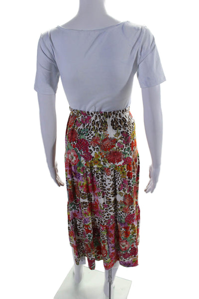 JW Los Angeles Women's Elastic Waist Tiered Unlined Floral Midi Skirt Size XXS