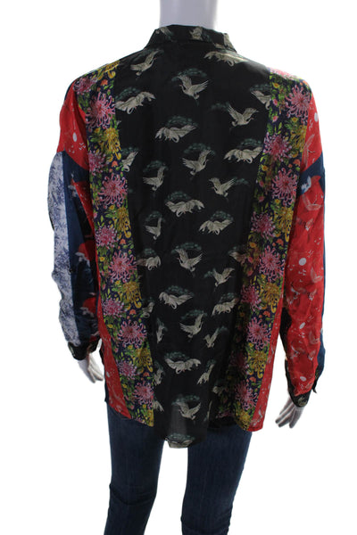 Johnny Was Women's Collared Long Sleeves Button Down Silk Shirt Floral Size XS