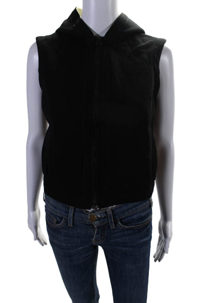 Worth Women's Hood Sleeveless Full Zip Pockets Vest Black Size P