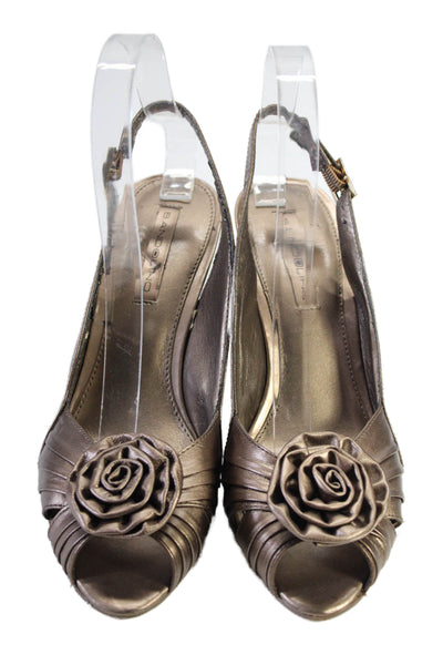 Bandolino Women's Floral Embellish Cone Heels Sling Back Sandals Bronze Size 7.5