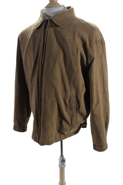 Van Heusen Men's Collared Long Sleeves Full Zip Pockets Jacket Brown Size L