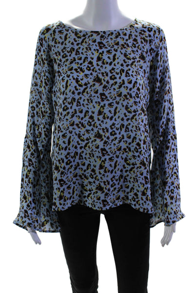 L'Agence Women's Round Neck Long Sleeves Silk Animal Print Blouse Size M