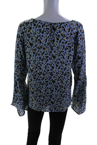 L'Agence Women's Round Neck Long Sleeves Silk Animal Print Blouse Size M