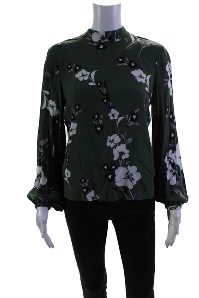 Yumi Kim Women's Round Neck Long Sleeves Tie Neck Floral Blouse Size M