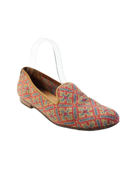 Stubbs & Wootton Womens Woven Abstract Round Toe Slip On Flats Red Size 9.5