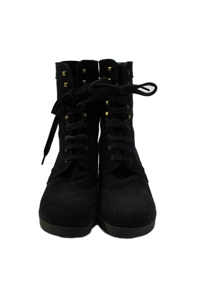 Stephane Kelian Womens Suede Round Toe Lace Up Mid-Calf Boots Black Size 9