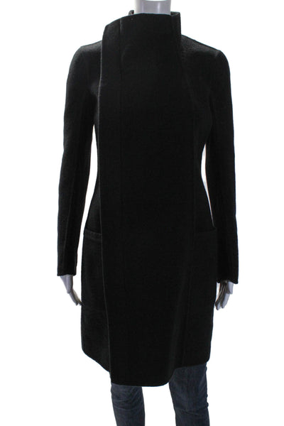 Rick Owens Womens Cashmere Asymmetrical Zipped Long Sleeve Coat Black Size 6