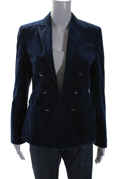 Akris Punto Womens Cotton Double Breast Hook & Loop Corduroy Blazer Blue Size 6