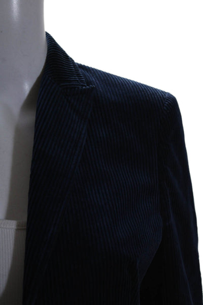 Akris Punto Womens Cotton Double Breast Hook & Loop Corduroy Blazer Blue Size 6