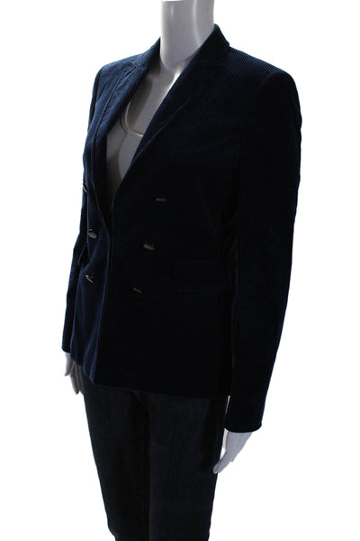 Akris Punto Womens Cotton Double Breast Hook & Loop Corduroy Blazer Blue Size 6