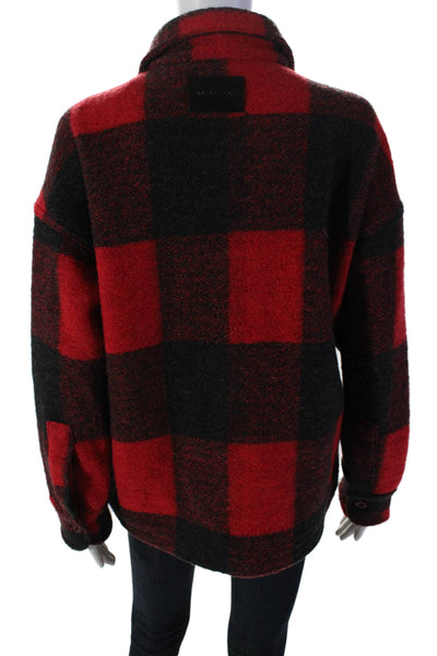 Anine Bing Womens Wool Knit Button Down Plaid Print Shacket Red Black Size XS